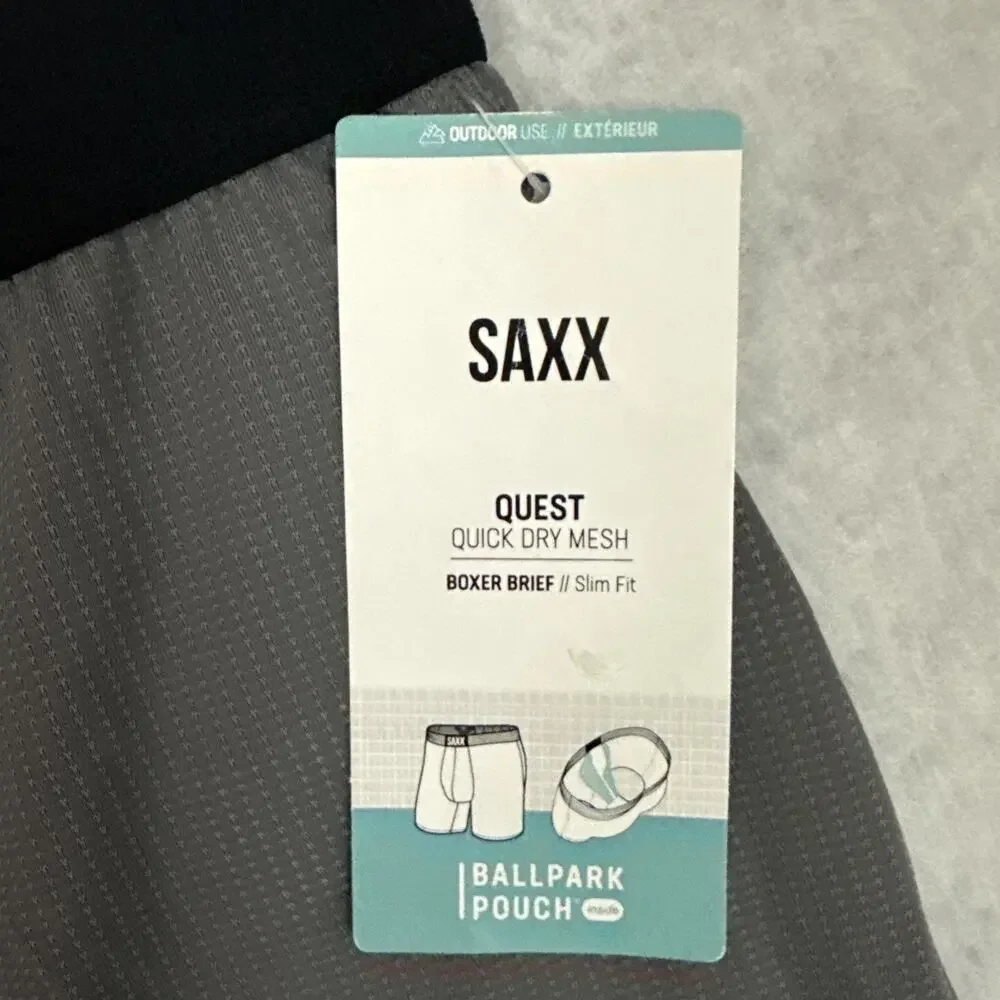 SAXX Boxer Briefs Men Small Gray Quest Ballpark Pouch Mesh Stretch NWT